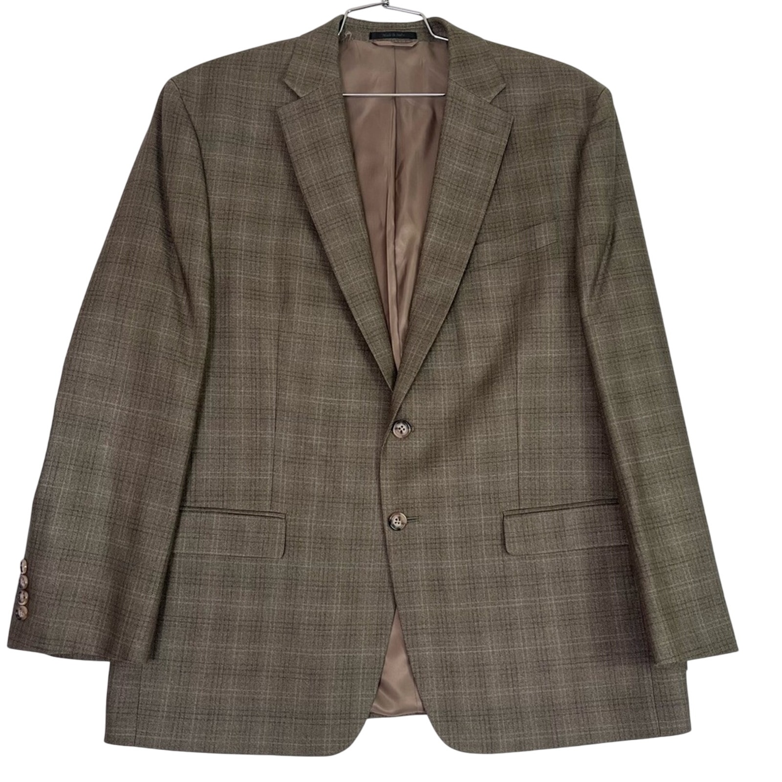 Lauren Ralph Lauren Sports Blazer Mens 44r Silk Wool Blend Plaid Taupe